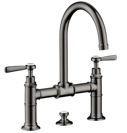 Waschtischarmatur in Polished Black Chrome mit zwei Hebelgriffen und Zugstangen-Ablaufgarnitur, hergestellt von AXOR.